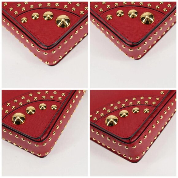 PRADA Shoulder Bag Safiano leather Red Gold Auth - Picture 15 of 16